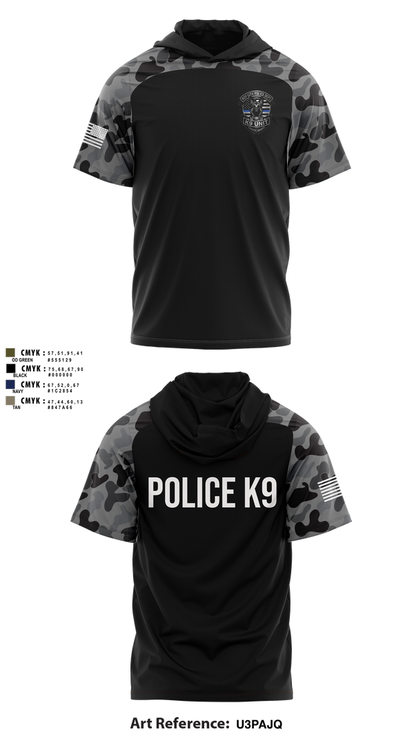 Short Sleeve Performance Shirt with hood, Roy Cit Police K9, Police, Teamtime, Team time, sublimation, custom sports apparel, team uniforms, spirit wear, spiritwear, sports uniforms, custom shirts, team store, custom team store, fundraiser sports, apparel fundraiser