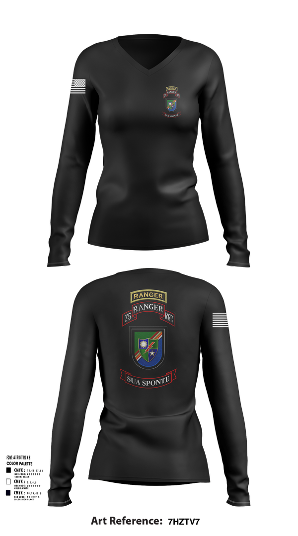Womens Long Sleeve Vneck Shirt, 3rd/75th Ranger Regiment, , Teamtime, Team time, sublimation, custom sports apparel, team uniforms, spirit wear, spiritwear, sports uniforms, custom shirts, team store, custom team store, fundraiser sports, apparel fundraiser