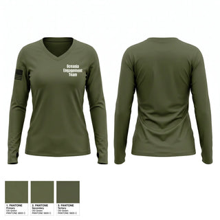 Womens Long Sleeve Vneck Shirt, Oceania Engagement Team, Army, Teamtime, Team time, sublimation, custom sports apparel, team uniforms, spirit wear, spiritwear, sports uniforms, custom shirts, team store, custom team store, fundraiser sports, apparel fundraiser