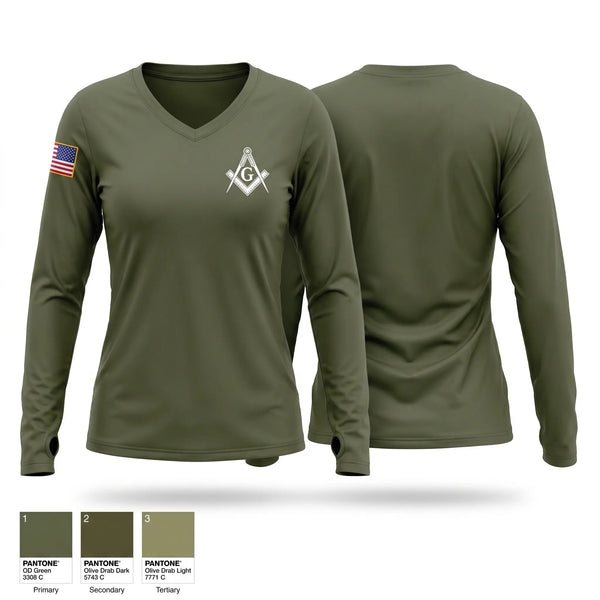 Womens Long Sleeve Vneck Shirt, Eureka Military Lodge 1A, Navy, Teamtime, Team time, sublimation, custom sports apparel, team uniforms, spirit wear, spiritwear, sports uniforms, custom shirts, team store, custom team store, fundraiser sports, apparel fundraiser