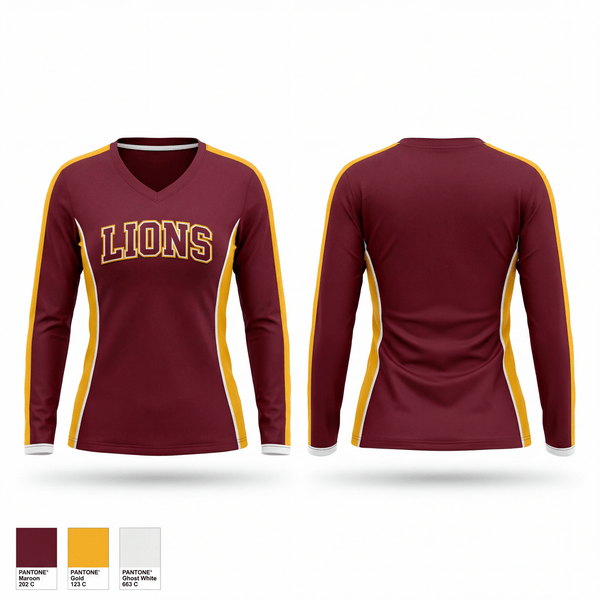 Womens Long Sleeve Vneck Shirt, Lions, Baseball, Teamtime, Team time, sublimation, custom sports apparel, team uniforms, spirit wear, spiritwear, sports uniforms, custom shirts, team store, custom team store, fundraiser sports, apparel fundraiser