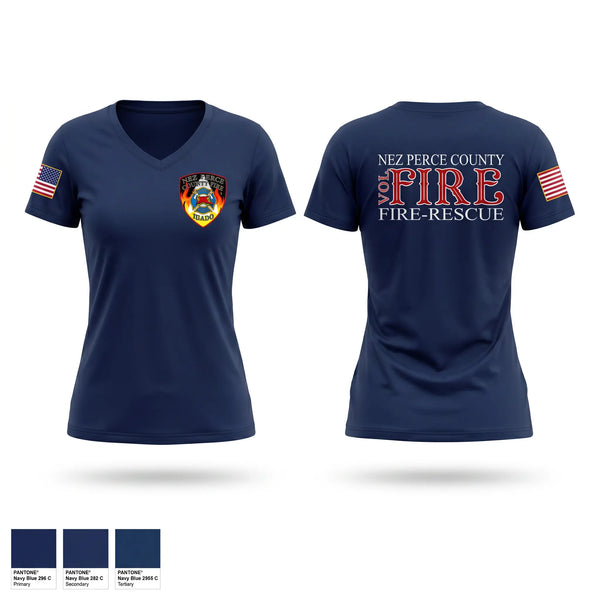 Womens Short Sleeve Vneck Shirt, Nez Perce County Fire, Fire Department, Teamtime, Team time, sublimation, custom sports apparel, team uniforms, spirit wear, spiritwear, sports uniforms, custom shirts, team store, custom team store, fundraiser sports, apparel fundraiser