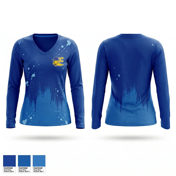 Womens Long Sleeve Vneck Shirt, Eastwood High School, Cross Country, Teamtime, Team time, sublimation, custom sports apparel, team uniforms, spirit wear, spiritwear, sports uniforms, custom shirts, team store, custom team store, fundraiser sports, apparel fundraiser