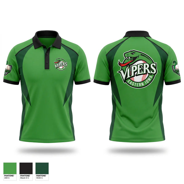 Short Sleeve Performance Polo, Eastern Iowa Vipers, Baseball, Teamtime, Team time, sublimation, custom sports apparel, team uniforms, spirit wear, spiritwear, sports uniforms, custom shirts, team store, custom team store, fundraiser sports, apparel fundraiser