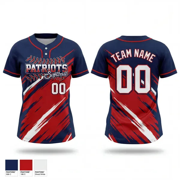 Two Button Softball Jersey, PATRIOTS, Softball, Teamtime, Team time, sublimation, custom sports apparel, team uniforms, spirit wear, spiritwear, sports uniforms, custom shirts, team store, custom team store, fundraiser sports, apparel fundraiser