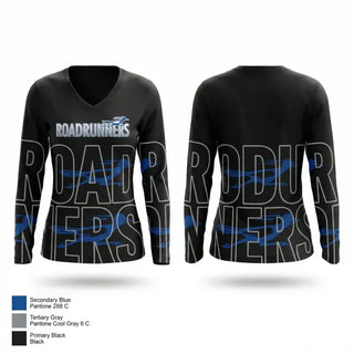 Womens Long Sleeve Vneck Shirt, Corpus Christi Roadrunners, Spirit Store, Teamtime, Team time, sublimation, custom sports apparel, team uniforms, spirit wear, spiritwear, sports uniforms, custom shirts, team store, custom team store, fundraiser sports, apparel fundraiser