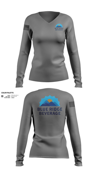 Womens Long Sleeve Vneck Shirt, 10th Mountain DivisionBlue Ridge Beverage, Army, Teamtime, Team time, sublimation, custom sports apparel, team uniforms, spirit wear, spiritwear, sports uniforms, custom shirts, team store, custom team store, fundraiser sports, apparel fundraiser