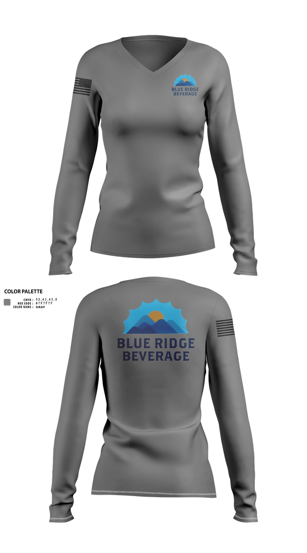 Womens Long Sleeve Vneck Shirt, 10th Mountain DivisionBlue Ridge Beverage, Army, Teamtime, Team time, sublimation, custom sports apparel, team uniforms, spirit wear, spiritwear, sports uniforms, custom shirts, team store, custom team store, fundraiser sports, apparel fundraiser