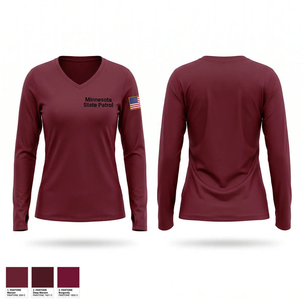 Womens Long Sleeve Vneck Shirt, Minnesota State Patrol, Police, Teamtime, Team time, sublimation, custom sports apparel, team uniforms, spirit wear, spiritwear, sports uniforms, custom shirts, team store, custom team store, fundraiser sports, apparel fundraiser