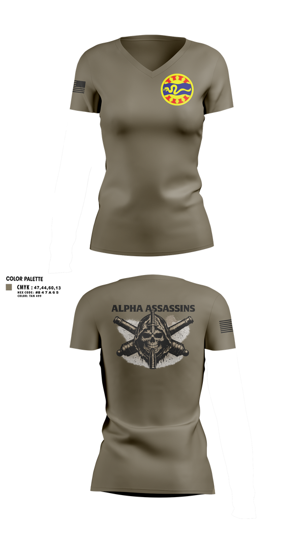Womens Short Sleeve Vneck Shirt, 1-148 FA A Btry, National Guard, Teamtime, Team time, sublimation, custom sports apparel, team uniforms, spirit wear, spiritwear, sports uniforms, custom shirts, team store, custom team store, fundraiser sports, apparel fundraiser