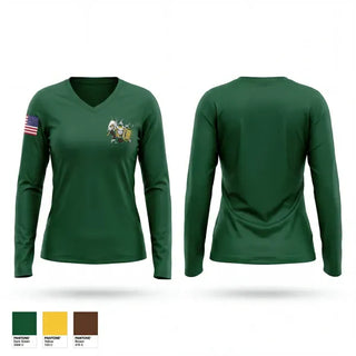 Womens Long Sleeve Vneck Shirt, Woodbridge Battalion, Army, Teamtime, Team time, sublimation, custom sports apparel, team uniforms, spirit wear, spiritwear, sports uniforms, custom shirts, team store, custom team store, fundraiser sports, apparel fundraiser