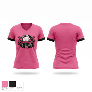 Womens Short Sleeve Vneck Shirt, Republic Sandlot Sisters, Softball, Teamtime, Team time, sublimation, custom sports apparel, team uniforms, spirit wear, spiritwear, sports uniforms, custom shirts, team store, custom team store, fundraiser sports, apparel fundraiser