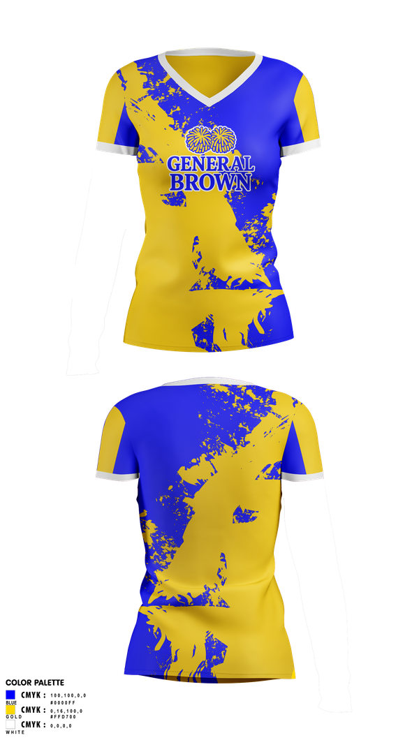 Womens Short Sleeve Vneck Shirt, General Brown, Cheer, Teamtime, Team time, sublimation, custom sports apparel, team uniforms, spirit wear, spiritwear, sports uniforms, custom shirts, team store, custom team store, fundraiser sports, apparel fundraiser