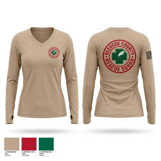 Womens Long Sleeve Vneck Shirt, Bledsoe County Rescue Squad, Fire Department, Teamtime, Team time, sublimation, custom sports apparel, team uniforms, spirit wear, spiritwear, sports uniforms, custom shirts, team store, custom team store, fundraiser sports, apparel fundraiser