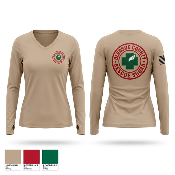 Womens Long Sleeve Vneck Shirt, Bledsoe County Rescue Squad, Fire Department, Teamtime, Team time, sublimation, custom sports apparel, team uniforms, spirit wear, spiritwear, sports uniforms, custom shirts, team store, custom team store, fundraiser sports, apparel fundraiser