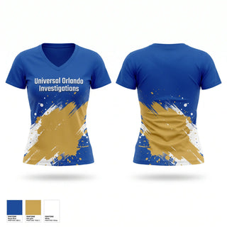Womens Short Sleeve Vneck Shirt, Universal Orlando Investigations, , Teamtime, Team time, sublimation, custom sports apparel, team uniforms, spirit wear, spiritwear, sports uniforms, custom shirts, team store, custom team store, fundraiser sports, apparel fundraiser