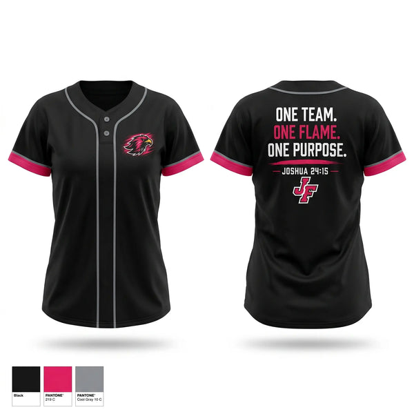 Two Button Softball Jersey, JoCo Firebirds, Softball, Teamtime, Team time, sublimation, custom sports apparel, team uniforms, spirit wear, spiritwear, sports uniforms, custom shirts, team store, custom team store, fundraiser sports, apparel fundraiser