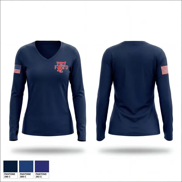 Womens Long Sleeve Vneck Shirt, Fayette Township Fire Department, Fire Department, Teamtime, Team time, sublimation, custom sports apparel, team uniforms, spirit wear, spiritwear, sports uniforms, custom shirts, team store, custom team store, fundraiser sports, apparel fundraiser