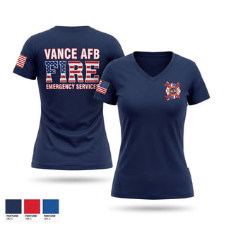 Womens Short Sleeve Vneck Shirt, Vance AFB Fire & Emergency Services, Fire Department, Teamtime, Team time, sublimation, custom sports apparel, team uniforms, spirit wear, spiritwear, sports uniforms, custom shirts, team store, custom team store, fundraiser sports, apparel fundraiser