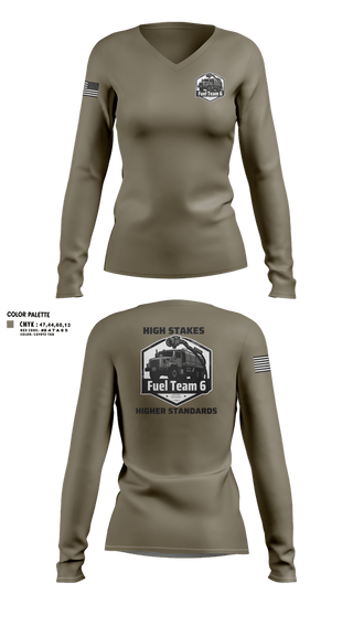 Womens Long Sleeve Vneck Shirt, Fuel Team 6, Army, Teamtime, Team time, sublimation, custom sports apparel, team uniforms, spirit wear, spiritwear, sports uniforms, custom shirts, team store, custom team store, fundraiser sports, apparel fundraiser