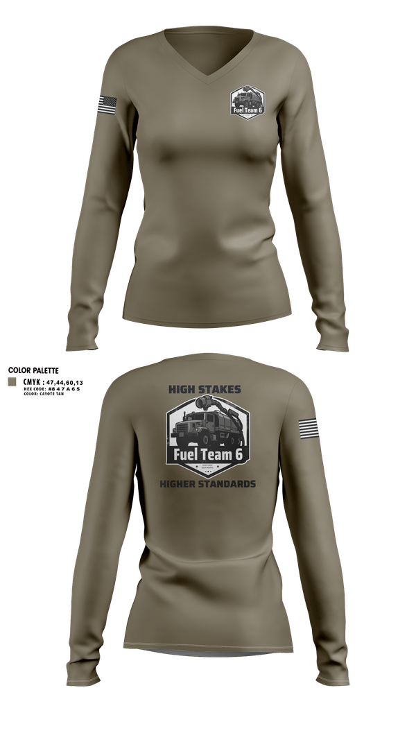 Womens Long Sleeve Vneck Shirt, Fuel Team 6, Army, Teamtime, Team time, sublimation, custom sports apparel, team uniforms, spirit wear, spiritwear, sports uniforms, custom shirts, team store, custom team store, fundraiser sports, apparel fundraiser