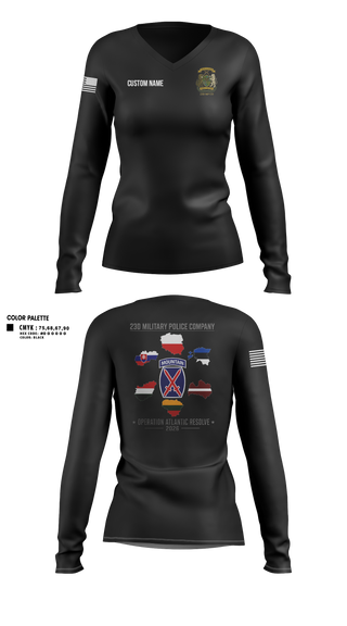 Womens Long Sleeve Vneck Shirt, 23D Military Police Company Deployment 2026, Army, Teamtime, Team time, sublimation, custom sports apparel, team uniforms, spirit wear, spiritwear, sports uniforms, custom shirts, team store, custom team store, fundraiser sports, apparel fundraiser