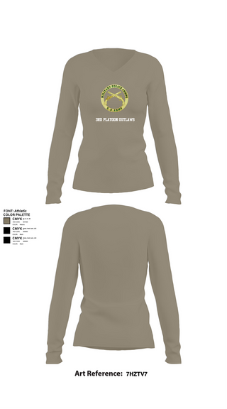 Womens Long Sleeve Vneck Shirt, 3RD PLATOON OUTLAWS, Army, Teamtime, Team time, sublimation, custom sports apparel, team uniforms, spirit wear, spiritwear, sports uniforms, custom shirts, team store, custom team store, fundraiser sports, apparel fundraiser