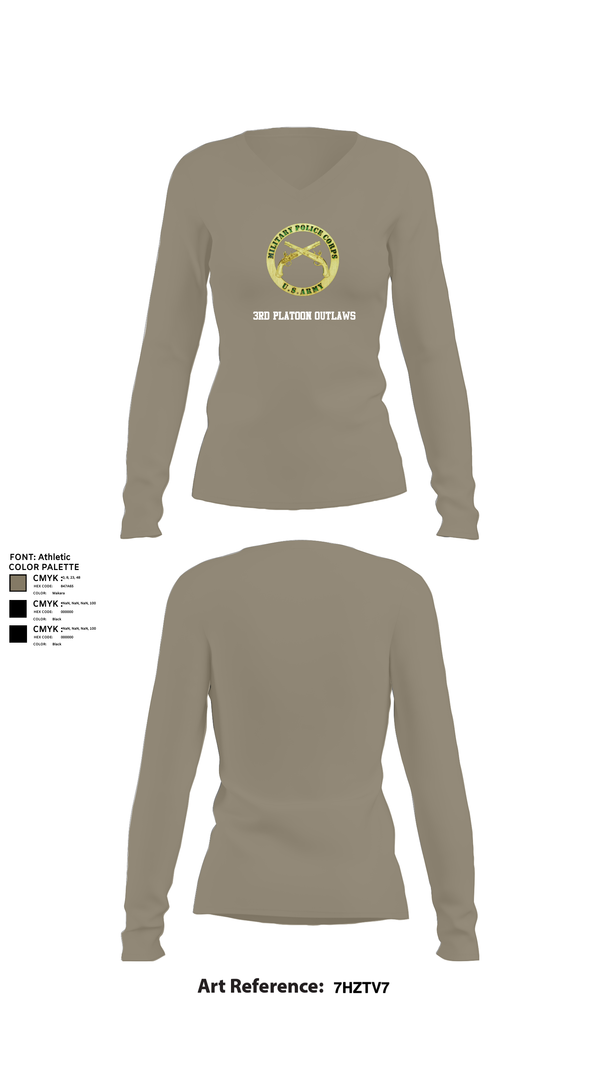 Womens Long Sleeve Vneck Shirt, 3RD PLATOON OUTLAWS, Army, Teamtime, Team time, sublimation, custom sports apparel, team uniforms, spirit wear, spiritwear, sports uniforms, custom shirts, team store, custom team store, fundraiser sports, apparel fundraiser