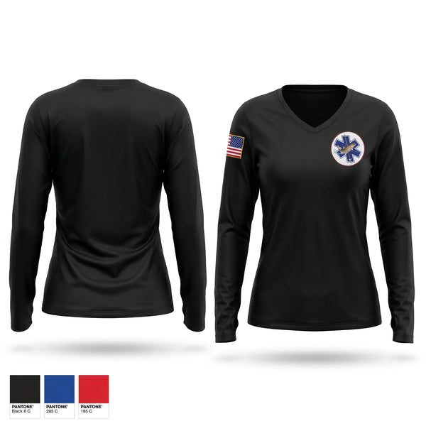 Womens Long Sleeve Vneck Shirt, Spearfish, EMS/EMT, Teamtime, Team time, sublimation, custom sports apparel, team uniforms, spirit wear, spiritwear, sports uniforms, custom shirts, team store, custom team store, fundraiser sports, apparel fundraiser