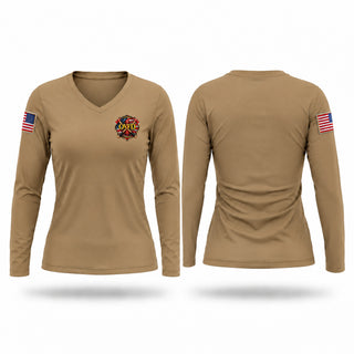 Womens Long Sleeve Vneck Shirt, Ordway volunteers fire department, Fire Department, Teamtime, Team time, sublimation, custom sports apparel, team uniforms, spirit wear, spiritwear, sports uniforms, custom shirts, team store, custom team store, fundraiser sports, apparel fundraiser