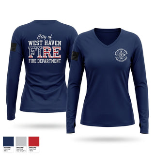 Womens Long Sleeve Vneck Shirt, City of West Haven Fire Department, Fire Department, Teamtime, Team time, sublimation, custom sports apparel, team uniforms, spirit wear, spiritwear, sports uniforms, custom shirts, team store, custom team store, fundraiser sports, apparel fundraiser