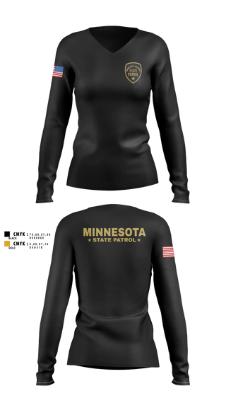 Womens Long Sleeve Vneck Shirt, Minnesota State Patrol, Police, Teamtime, Team time, sublimation, custom sports apparel, team uniforms, spirit wear, spiritwear, sports uniforms, custom shirts, team store, custom team store, fundraiser sports, apparel fundraiser