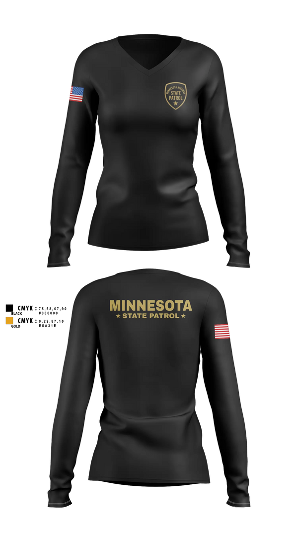 Womens Long Sleeve Vneck Shirt, Minnesota State Patrol, Police, Teamtime, Team time, sublimation, custom sports apparel, team uniforms, spirit wear, spiritwear, sports uniforms, custom shirts, team store, custom team store, fundraiser sports, apparel fundraiser
