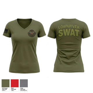 Womens Short Sleeve Vneck Shirt, DOWNRIVER SWAT, Police, Teamtime, Team time, sublimation, custom sports apparel, team uniforms, spirit wear, spiritwear, sports uniforms, custom shirts, team store, custom team store, fundraiser sports, apparel fundraiser