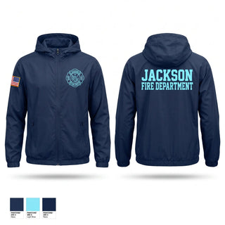 Windbreaker, Jackson Fire Department, Fire Department, Teamtime, Team time, sublimation, custom sports apparel, team uniforms, spirit wear, spiritwear, sports uniforms, custom shirts, team store, custom team store, fundraiser sports, apparel fundraiser