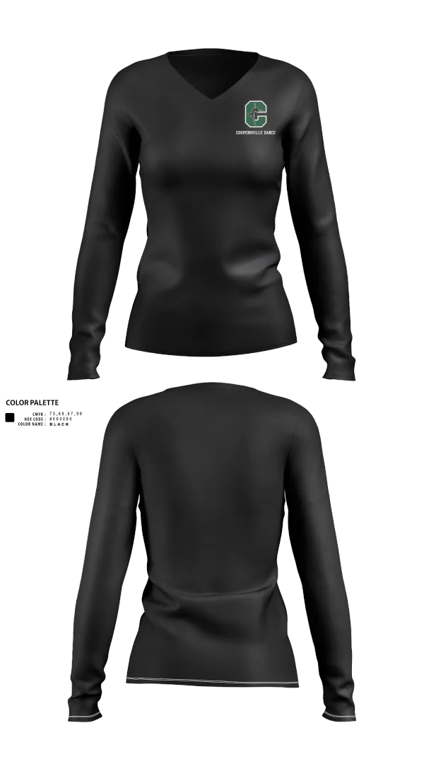 Womens Long Sleeve Vneck Shirt, Coopersville Dance Team, Spirit Store, Teamtime, Team time, sublimation, custom sports apparel, team uniforms, spirit wear, spiritwear, sports uniforms, custom shirts, team store, custom team store, fundraiser sports, apparel fundraiser