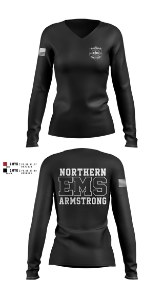 Womens Long Sleeve Vneck Shirt, Northern Armstrong EMS, EMS/EMT, Teamtime, Team time, sublimation, custom sports apparel, team uniforms, spirit wear, spiritwear, sports uniforms, custom shirts, team store, custom team store, fundraiser sports, apparel fundraiser