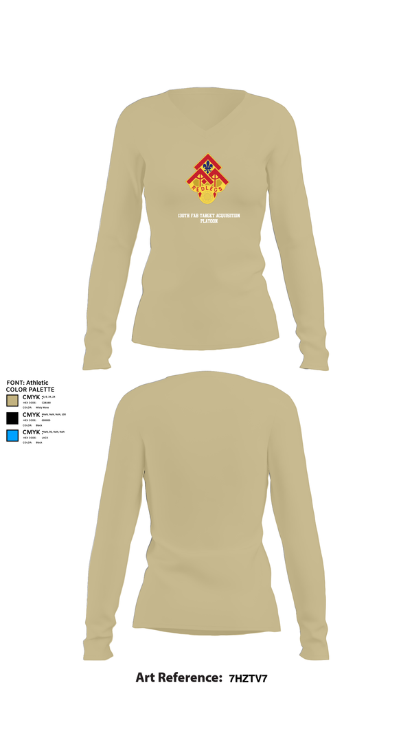 Womens Long Sleeve Vneck Shirt, 130th FAB Target Acquisition Platoon, , Teamtime, Team time, sublimation, custom sports apparel, team uniforms, spirit wear, spiritwear, sports uniforms, custom shirts, team store, custom team store, fundraiser sports, apparel fundraiser