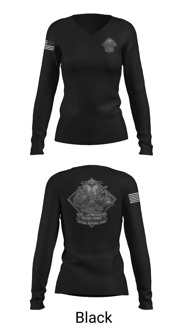 Womens Long Sleeve Vneck Shirt, Pulaski County SRT, Fire Department, Teamtime, Team time, sublimation, custom sports apparel, team uniforms, spirit wear, spiritwear, sports uniforms, custom shirts, team store, custom team store, fundraiser sports, apparel fundraiser