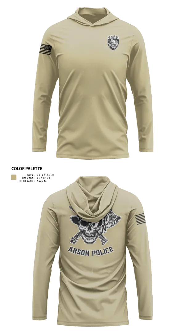 Long Sleeve Performance Shirt with hood, La Marque Arson Police, Police, Teamtime, Team time, sublimation, custom sports apparel, team uniforms, spirit wear, spiritwear, sports uniforms, custom shirts, team store, custom team store, fundraiser sports, apparel fundraiser
