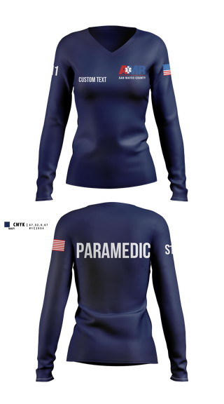 Womens Long Sleeve Vneck Shirt, SM, EMS/EMT, Teamtime, Team time, sublimation, custom sports apparel, team uniforms, spirit wear, spiritwear, sports uniforms, custom shirts, team store, custom team store, fundraiser sports, apparel fundraiser