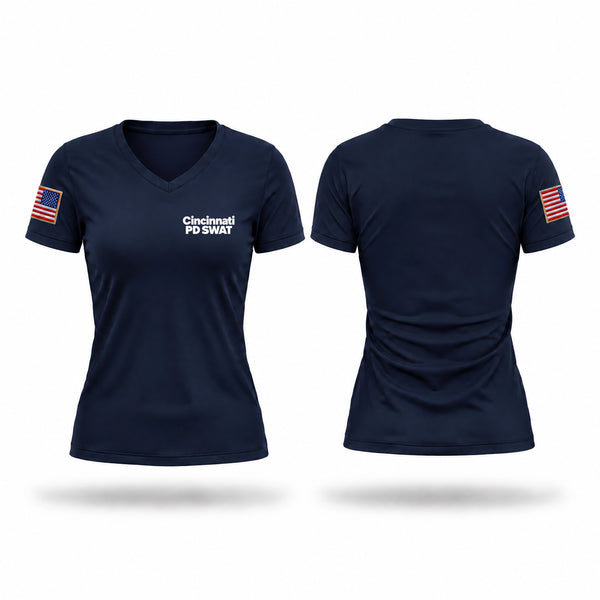 Womens Short Sleeve Vneck Shirt, Cincinnati PD SWAT, Police, Teamtime, Team time, sublimation, custom sports apparel, team uniforms, spirit wear, spiritwear, sports uniforms, custom shirts, team store, custom team store, fundraiser sports, apparel fundraiser
