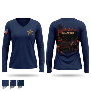 Womens Long Sleeve Vneck Shirt, HOLLYWOOD, Police, Teamtime, Team time, sublimation, custom sports apparel, team uniforms, spirit wear, spiritwear, sports uniforms, custom shirts, team store, custom team store, fundraiser sports, apparel fundraiser