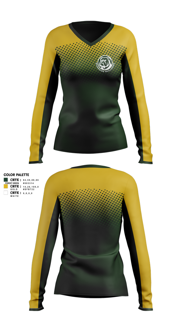 Womens Long Sleeve Vneck Shirt, Riverside Bulldogs, , Teamtime, Team time, sublimation, custom sports apparel, team uniforms, spirit wear, spiritwear, sports uniforms, custom shirts, team store, custom team store, fundraiser sports, apparel fundraiser