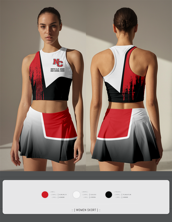 Skort, North Clay Junior High School Cheer, Cheer, Teamtime, Team time, sublimation, custom sports apparel, team uniforms, spirit wear, spiritwear, sports uniforms, custom shirts, team store, custom team store, fundraiser sports, apparel fundraiser