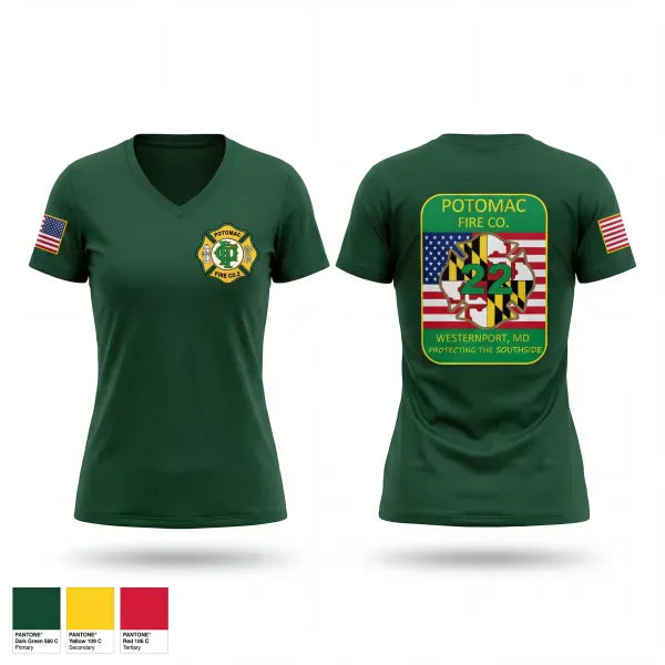 Womens Short Sleeve Vneck Shirt, Potomac Fire Company #2, Fire Department, Teamtime, Team time, sublimation, custom sports apparel, team uniforms, spirit wear, spiritwear, sports uniforms, custom shirts, team store, custom team store, fundraiser sports, apparel fundraiser
