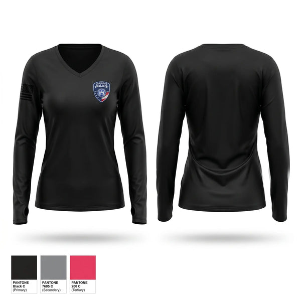 Womens Long Sleeve Vneck Shirt, Norwood Village Police Department, Police, Teamtime, Team time, sublimation, custom sports apparel, team uniforms, spirit wear, spiritwear, sports uniforms, custom shirts, team store, custom team store, fundraiser sports, apparel fundraiser