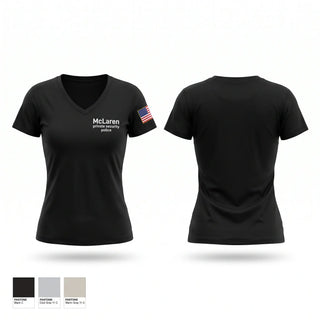 Womens Short Sleeve Vneck Shirt, McLaren private security police, Police, Teamtime, Team time, sublimation, custom sports apparel, team uniforms, spirit wear, spiritwear, sports uniforms, custom shirts, team store, custom team store, fundraiser sports, apparel fundraiser