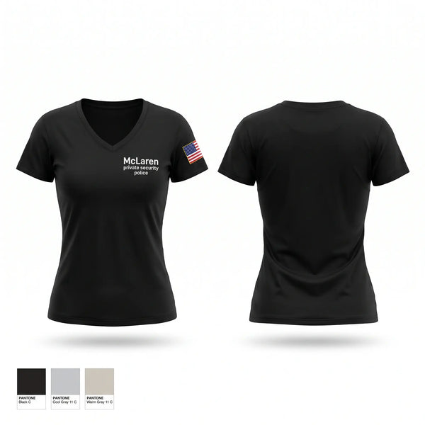 Womens Short Sleeve Vneck Shirt, McLaren private security police, Police, Teamtime, Team time, sublimation, custom sports apparel, team uniforms, spirit wear, spiritwear, sports uniforms, custom shirts, team store, custom team store, fundraiser sports, apparel fundraiser