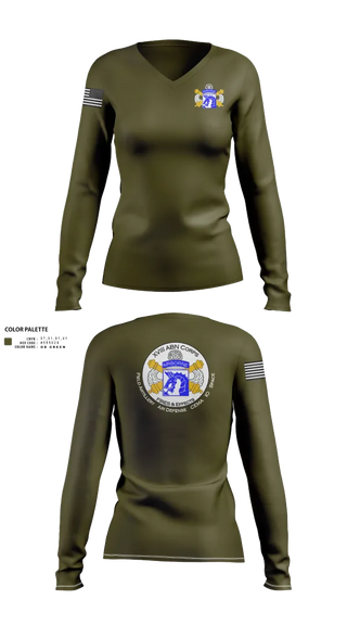 Womens Long Sleeve Vneck Shirt, XVIII Airborne Corps G34 FIRES, Army, Teamtime, Team time, sublimation, custom sports apparel, team uniforms, spirit wear, spiritwear, sports uniforms, custom shirts, team store, custom team store, fundraiser sports, apparel fundraiser